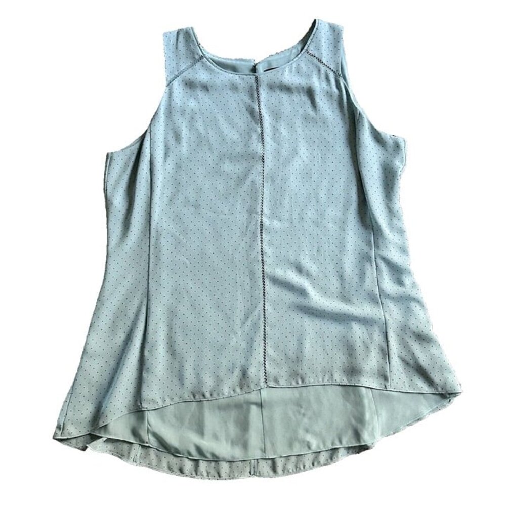 White House Black Market Women's Teal Polka Dot Sleeveless Blouse Shirt Large